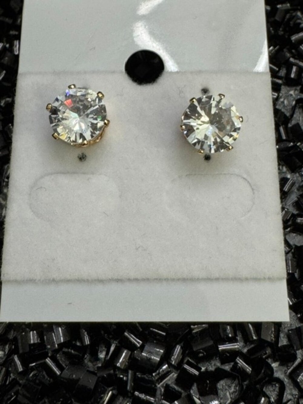 18K Gold Filled Round Sparkly Cubic Zercoinia Stud Push-Back Earrings - NWOT